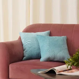 HOME 360 Sea Green Set of 2 Striped Velvet Square Cushion Covers-4