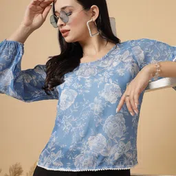 RAASSIO Floral Print Slit Sleeve Georgette Top-image-7