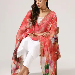 Kaizen TEXO FAB Printed Organza Dupatta with Sequinned image 5