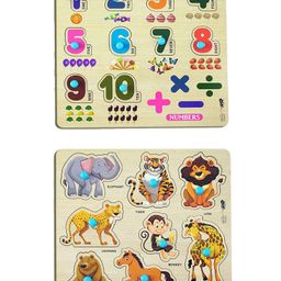 Enorme Mini Wooden Numbers and Animals Puzzle with Knobs Multicolour - 18 Pieces-21