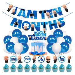 Zyozi Boss Baby 10th Month Birthday Decoration Items for Baby Boy, Blue - Pack of 37-image-20