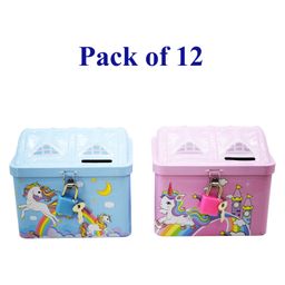 Asera  Unicorn Theme Piggy Bank  with Lock & Key Pack Of 12 - Blue & Pink-11