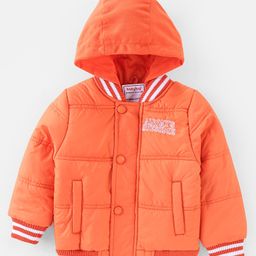 Babyhug Woven Full Sleeves Hoodie Text Print - Orange-image-98