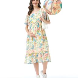 Bella Mama Woven Flutter Sleeves Maternity Dress Floral Print - Multicolor-image-29