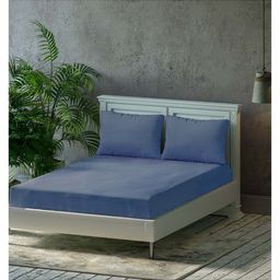 Trance Home Linen Premium Plain Pure Cotton Double King Fitted Bedsheet with 2 Pillow Cover 78 x 72 Inch- Mediterranean Blue-picture-20