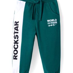 Honeyhap Premium 100% Cotton Knit Full Length Lounge Pants With Bio Finish Text Print - Evergreen & Bright White-image-26
