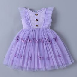 Mark & Mia Sleeveless Butterfly Applique & Frill Detailing Flared Party Frock - Purple-image-21