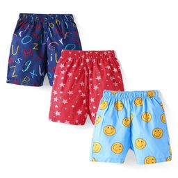 Babyhug Poplin Woven Above Knee Length Boxers With Smiley & Tropical Print Pack Of 3 - Red Yellow & Navy Blue-image-67