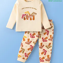 Babyoye 100% Cotton Knit Full Sleeves Night Suit with Bunch Of Funguys Text Print - Cream-picture-15