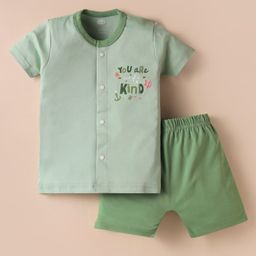 Zero Sinker Knit Half Sleeves Shorts Night Suit With You Are One Of A Kind Text Print - Light Green-picture-5