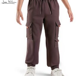 Arias Cotton Knit Full Length Solid Colour Jogger Pant With Cargo Pockets - Brown-image-90