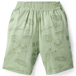 Taeko Single Jersey Knit Knee Length Shorts With Text Print - Light Green-image-10
