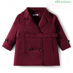 Babyoye Woven Full Sleeves Solid Dyed Overcoat - Wine-picture-48