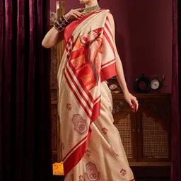 Saree mall Off White Ethnic Printed Durga Puja Saree-image-98
