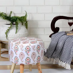 Shadowkart White Wooden Mudda Pouffe Ottoman-image-8