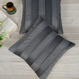 SOKNACK Grey 2 Pieces Striped Velvet Square Cushion Covers-53