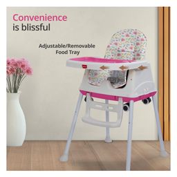 luv lap LuvLap Baby High Chair with Wheels Booster Seat | 3 Height Levels | Cushioned & Portable - White & Pink image 4