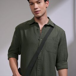 HIGHLANDER Men Relaxed Fit Spread Collar Textured Cotton Casual Shirt-picture-48