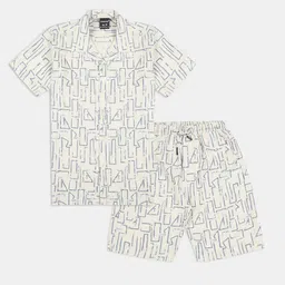 CAVIO Boys Printed Cuban Collar Pure Cotton Shirt With Shorts-image-23