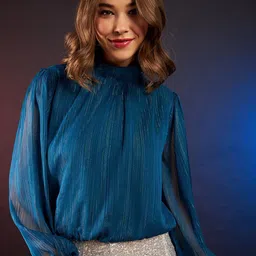 DressBerry Print Puff Sleeve Georgette Blouson Top-image-71