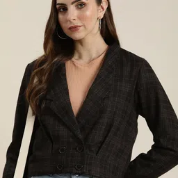 HERE&NOW Lapel Collar Checked Tailored Jacket-6