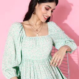 EVERYDAY by ANI Women Enchanting Sea Green Floral Tiered Dress-image-17