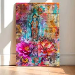 Art Street Multicolor Lord Vishnu Stretched Canvas Painting-image-64