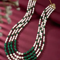Peora Gold Plated Green Ethnic Sherwani Maala Haar Necklace Traditional Groom's Jewellery for Men-picture-30