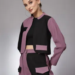 KASSUALLY Black & Mauve Color-Block Jacket image 3