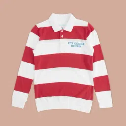 Pantaloons Junior Red & White Cotton Striped Full Sleeves Polo T-Shirt-picture-21
