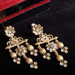 Panash Gold-Plated & Handcrafted Kundan Contemporary Shaped Dangler Earrings-11