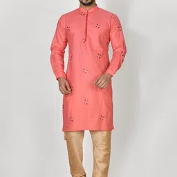 RANAK Men Floral Embroidered Regular Thread Work Pure Cotton Kurta with Pyjamas-picture-10