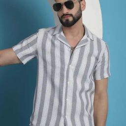Indian Needle White Cotton Regular Fit Striped Shirt-image-27