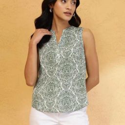 Fabindia White Printed Sleeveless Top-picture-29