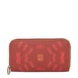 Eume Dragonfly Hot Sauce Red Leather Printed Zip Around Wallet-5