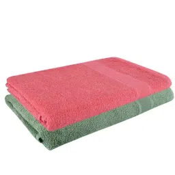 Dollar Pink & Dynasty Green 400 GSM 100% Cotton Bath Towels - Set of 2-image-6