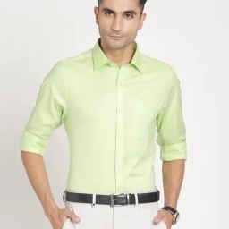 Turtle Green Cotton Slim Fit Dobby Shirt-image-83