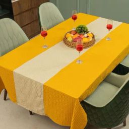 Urban Space Mustard & Beige Cotton 13-Pcs Textured Cotton Table Linen Sets-11