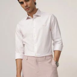Andamen Pink Cotton Regular Fit Stripe Shirt-image-56