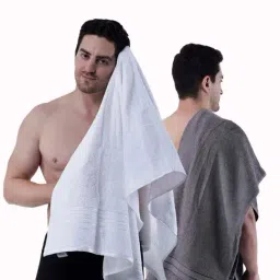 Dollar Stone Grey & White 400 GSM 100% Cotton Bath Towels - Set of 2-image-75