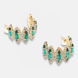 Sohi Gold Plated Party Designer Stone Hoop Earrings-8