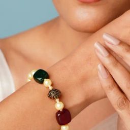 Abdesigns Gold-Tone Plated Monalisa Bead Studded Flexible Fit Bracelets-image-75