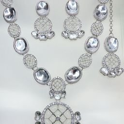 VATSALYA creation Alloy Gold- plated White Jewellery Set-image-93