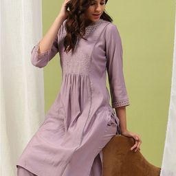 Nayam By Lakshita Floral Embroidered Pleated Thread Work Straight Kurta with Palazzo-picture-5