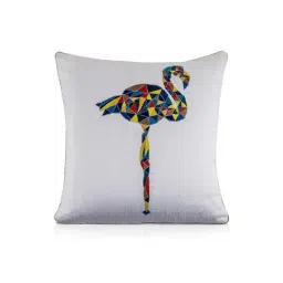 Home4U Flamingo Grey & Blue Silk Cushion Cover - Set of 1-picture-12