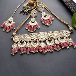 Fida Handmade Bridal Ethnic Pink Jewellery Set-image-7