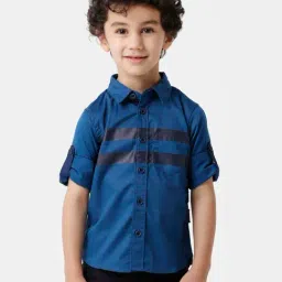 Kate & Oscar Kids Navy Cotton Color Block Shirt-image-88