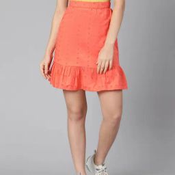 Oxolloxo Orange Self Design Skirt-image-11