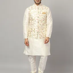 Ethluxis Mandarin Collar Straight Kurta with Churidar & Embroidered Nehru jacket-58