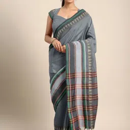 Kalakari India Grey Cotton Woven Saree With Unstitched Blouse-image-80
